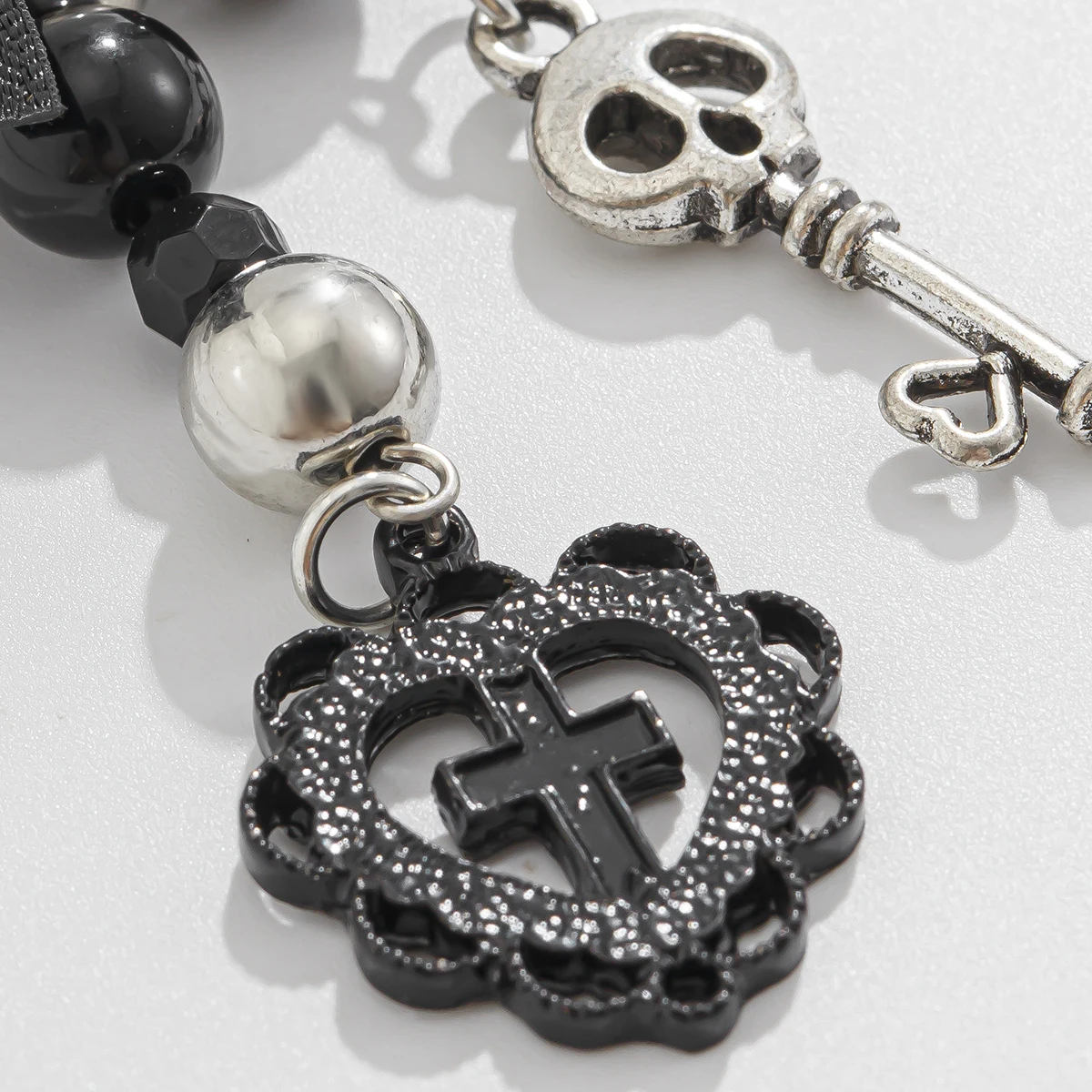 IngeSight.Z New Goth Black Bowknot Keychain Women 2024 Classic Cross Love Heart Key Ring Ladies Halloween Jewelry Gift