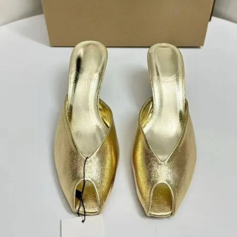 Women's Pumps Designer Gold Women Mules Sandals Luxury High Heels for Women Fashion Peep Toe Party Dress Shoe Summer Modern Shoe view 5