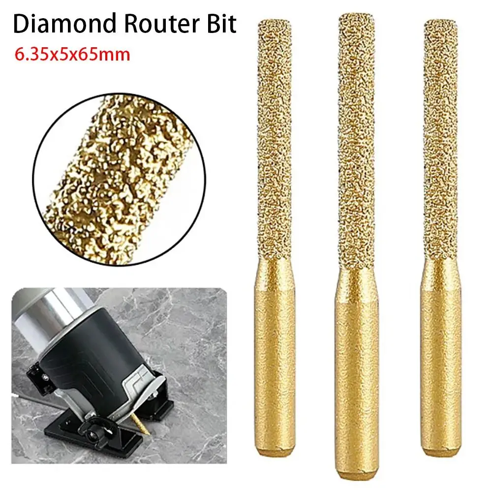 1Pcs Engraving Trimming Machine Brazed Diamond Router Bit 6.35mm For Marble Granite Ceramic Tile Stone Milling Cuter Gold