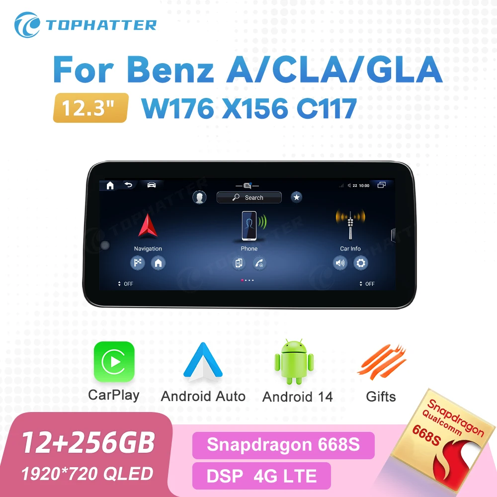 

12.3 Car Player For Benz A Class W176 GLA X156 CLA C117 A220 CarPlay Head Unit Screen Radio Android Auto Multimedia