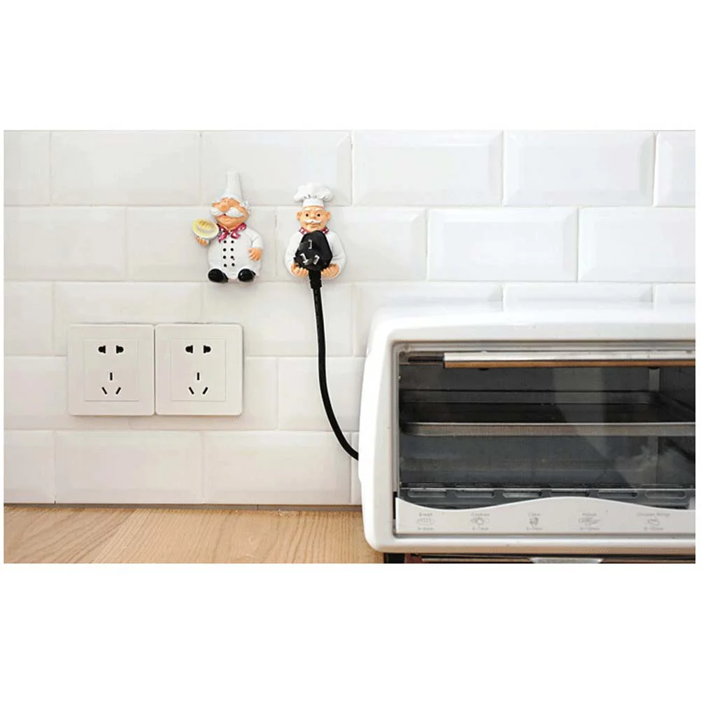 

2pcs Power Cable Plug Hook Cartoon Chef Strong Wall Decor Stick Hooks for Home Kitchen Living Room (Foot Hand Holder)