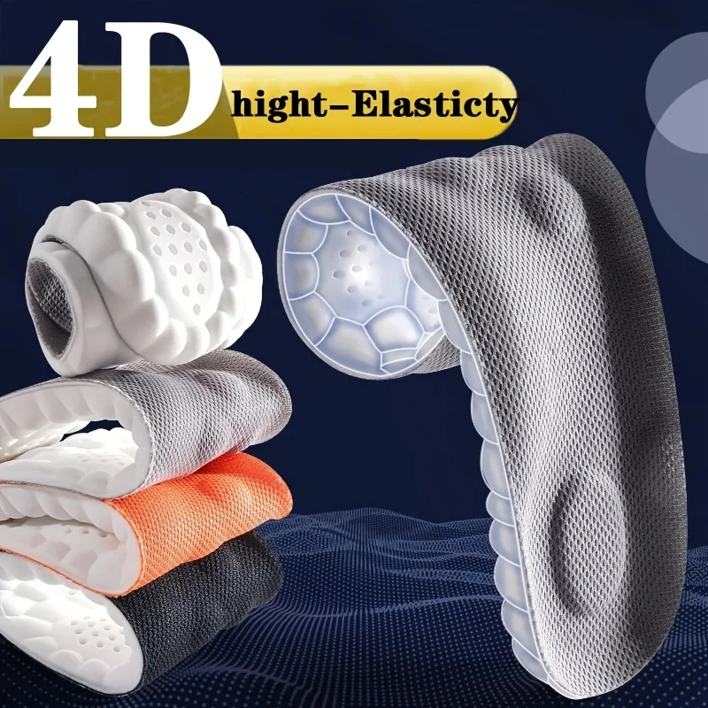 4D Orthopedic Sport Insoles Soft Breathable High-elasticity Shock Absorption Running Shoe Pad For Men Women Latex Massage Insole