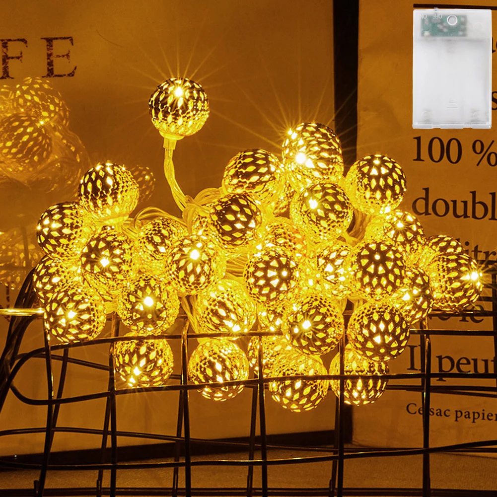 1PC Moroccan String Lights, 20 LED Golden Globe String Lights Battery Powered for Christmas, Home Decor (Not Included Battery)