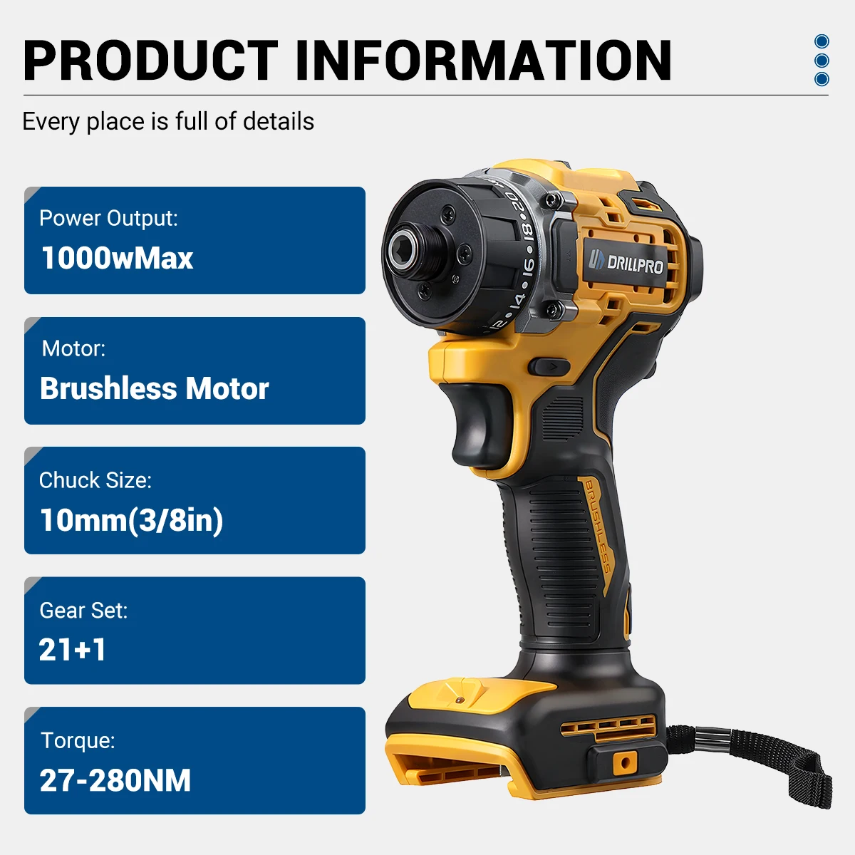 Drillpro 280N.m مفك كهربائي بدون فرش 2 سرعات أداة إصلاح مفك مسامير كهربائي أداة السلطة لبطارية ديوالت 20 فولت