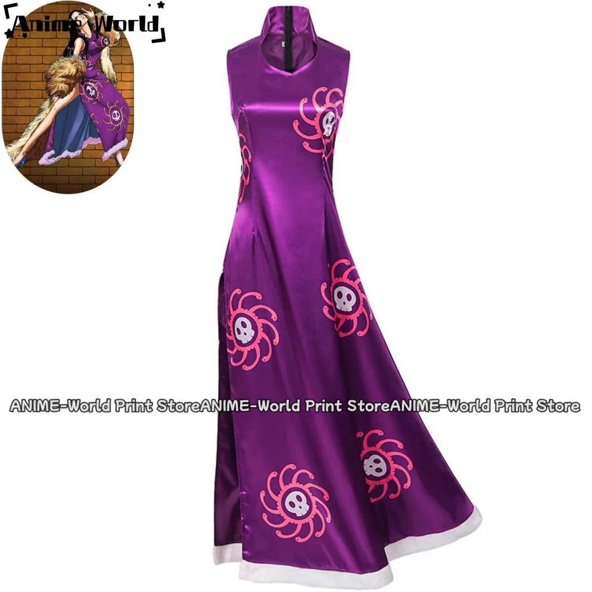 Anime Boa Hancock Cosplay Costume Warlords of The Sea Empire Purple Printing Chi-pao Dress Woman Sexy Carnival Halloween Suit