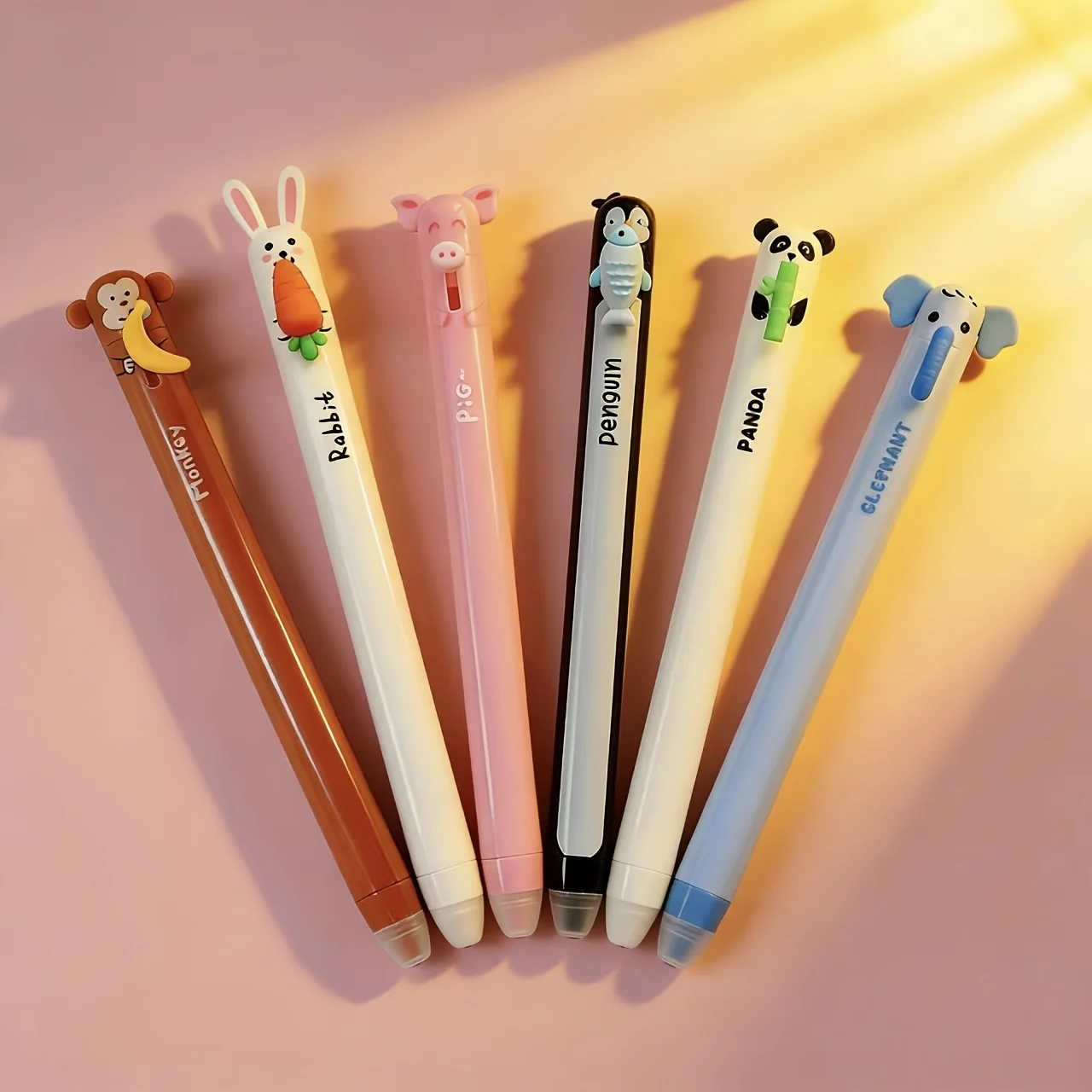 6pcs/Set Animal Shaped Erasable Gel Pens Diverse Styles Including Rabbit Elephant Panda Blue Color Refillable Ink A3281