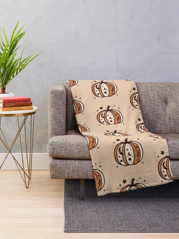 Cute Neutral Fall Halloween Pumpkin with Stars and Moons Throw Blanket For Decorative Sofa bed plaid for winter Blankets