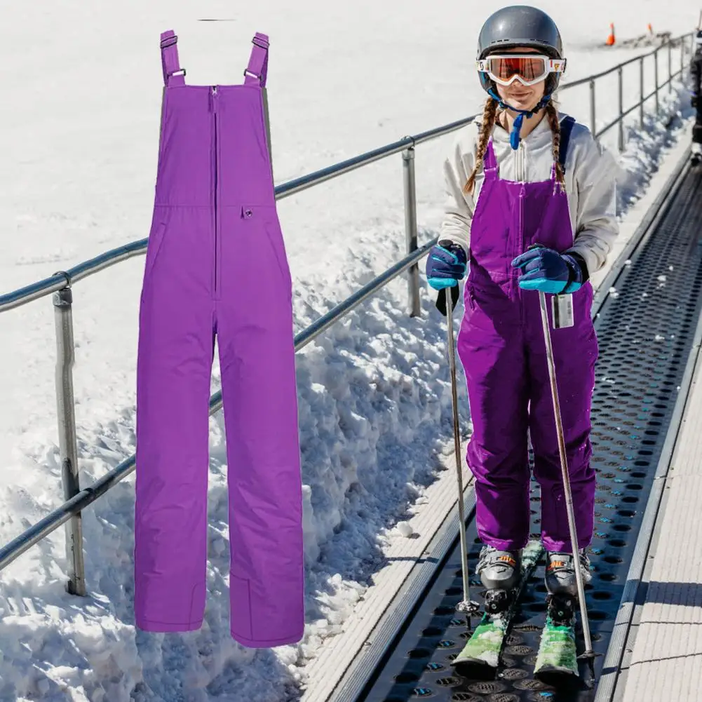 Women Overalls Front Zipper Waterproof Winter Warm Ski Pants Plus Size Pockets Snow Pants Women Sports Overalls Outdoor Jumpsuit