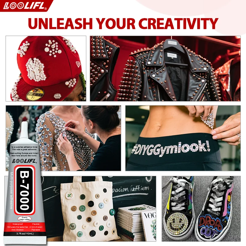 A nova super cola b7000 é transparente e instantaneamente seca, adequada para decoração de tecidos feitos à mão e reparação de itens, com operação simples.