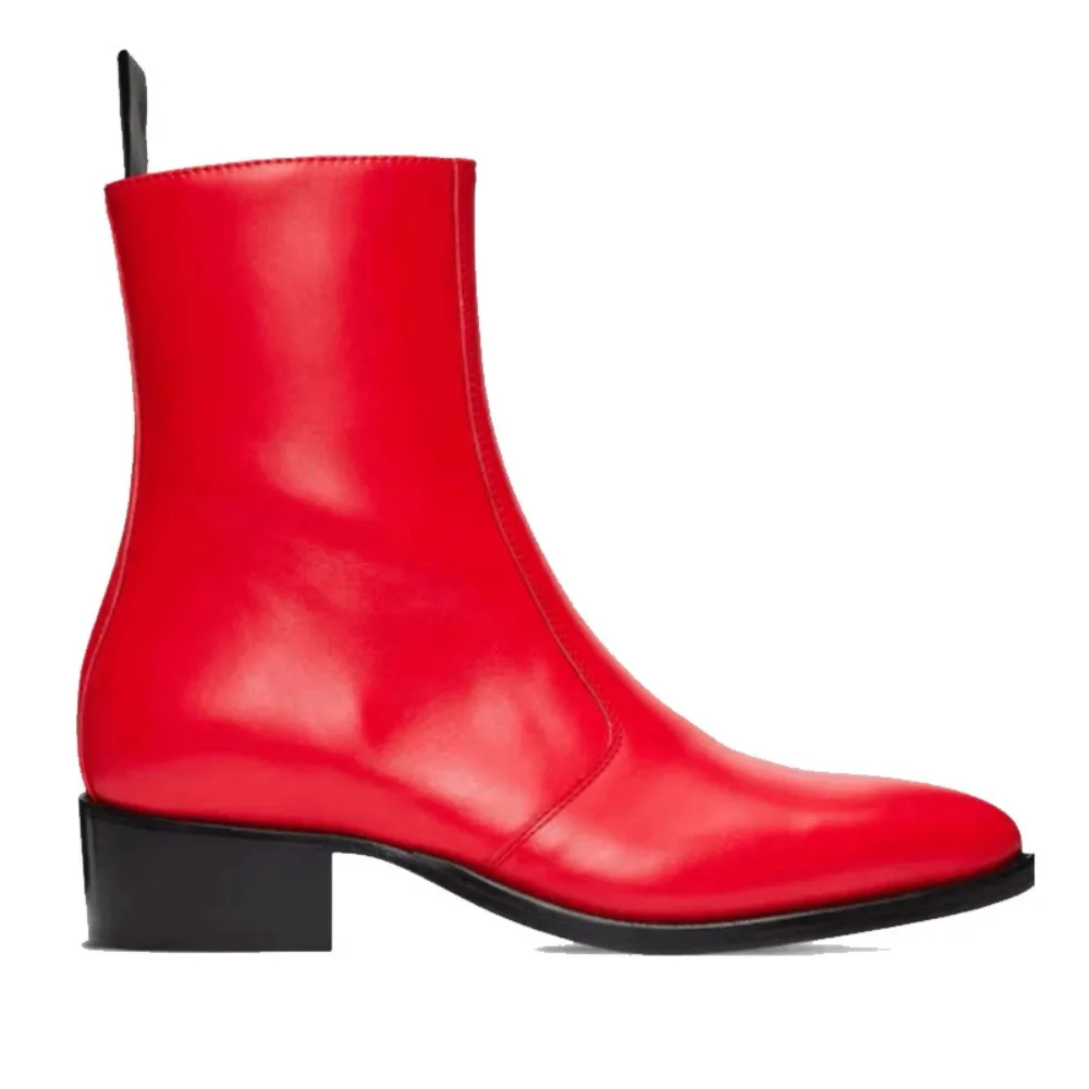 

New Chelsea Boots Men Shoes Genuine Leather Red Fashion Versatile Banquet British Style Street Party Wear Classic Ankle Boots