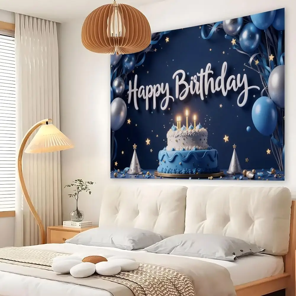 Happy Birthday Tapestry Custom Living Bedroom Party Dormitory Interior Wall Bohemian Decoration Attached Clip