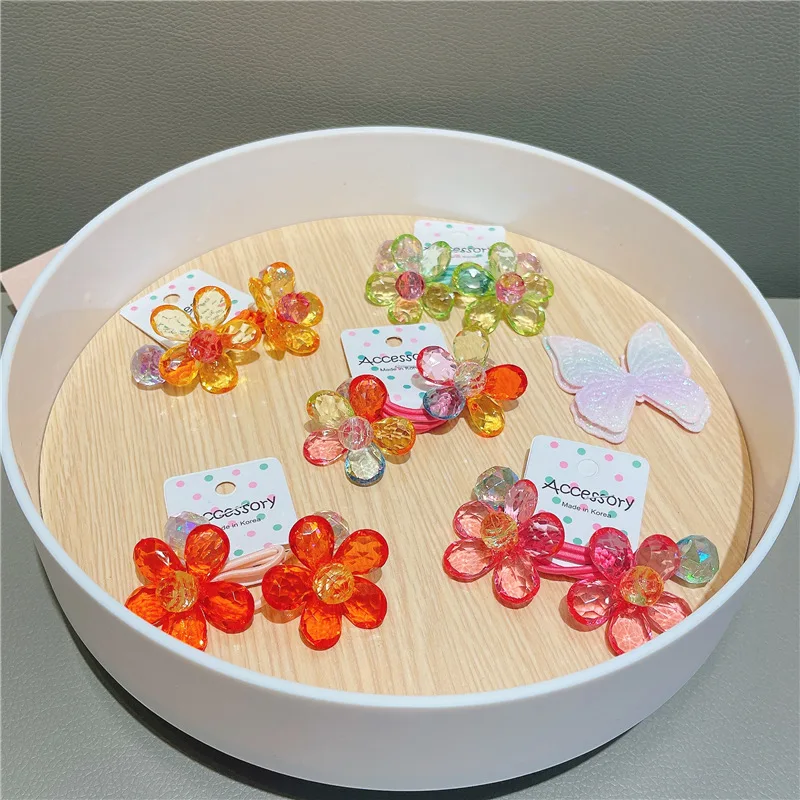 1pair New Fashion Versatile Transparent Floral Shape Headband Hair Tie With Elastic Rubber Band For Woman High Elasticity Withou