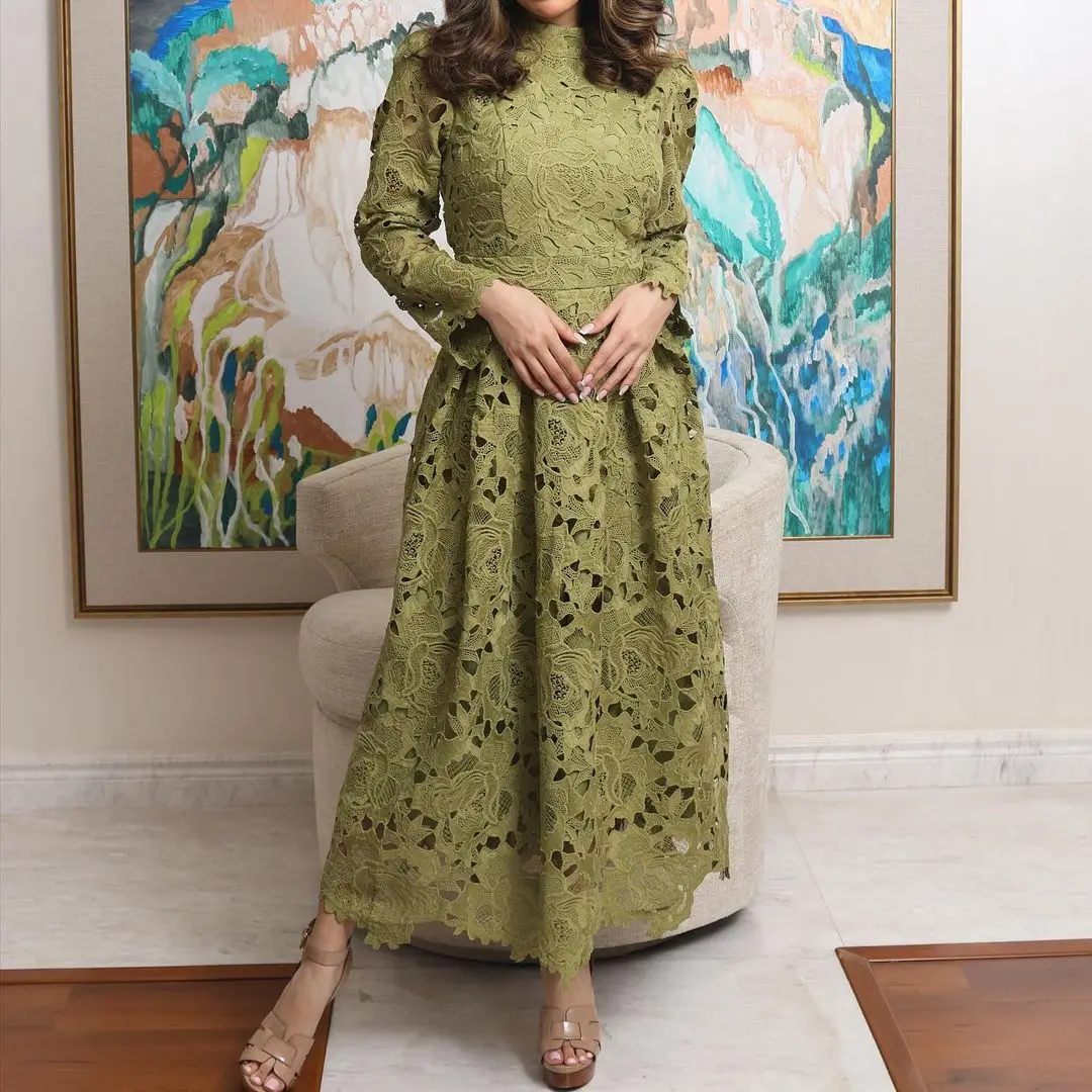 

Customized Olive Green Lace Long Sleeves Evening Dresses A-line Ankle-length Celebrity Prom Dress Elegant Formal Occasion Gown