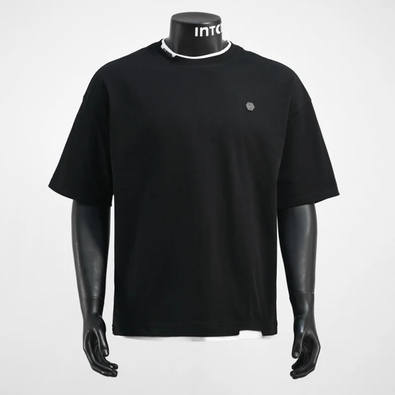 

2025 Summer Vacation Two Piece Design Round Neck Top for Men, Loose, Casual, Simple, Versatile, Trendy Short Sleeve T-shirt