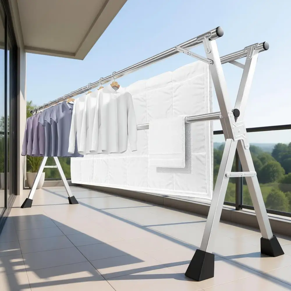 

Регулируемая складная сушилка для белья 79 дюймов – для улицы и дома, компактная, с 20 ветрозащитными крючками