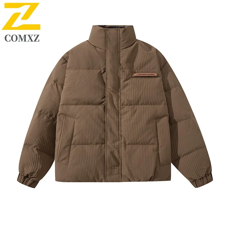 COMXZ 厚手パーカーコート 大きいサイズ スタンドカラー 高品質 防寒 防雪 中綿入りジャケット スキー ミニマリスト メンズ パファージャケット