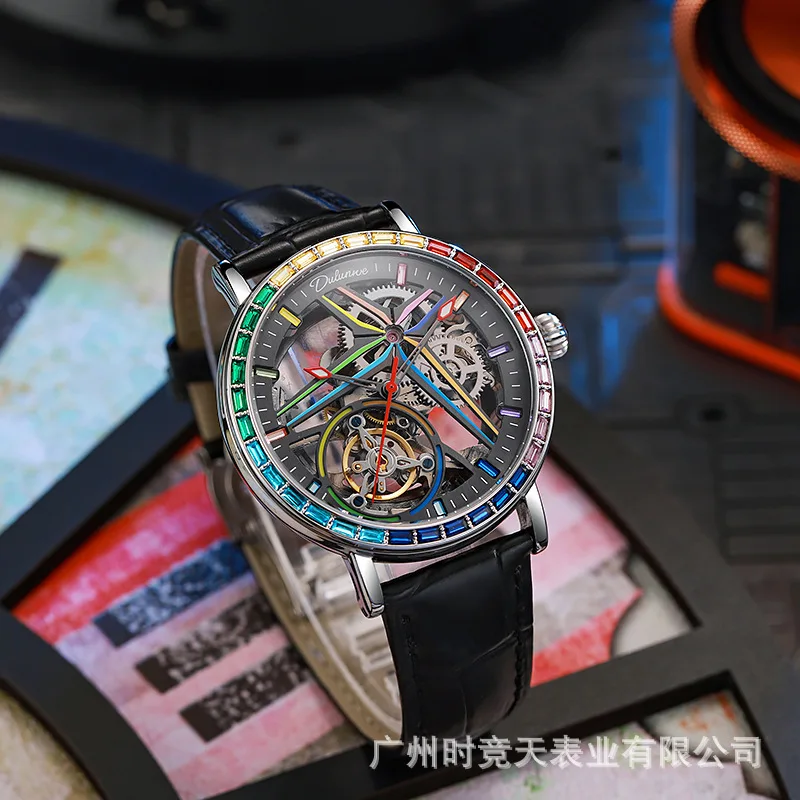 Stainless alloy LuoJie Flywheel Series Full Skeleton Luminous Waterproof Self-Wind Automatic Exquisite watch for Men