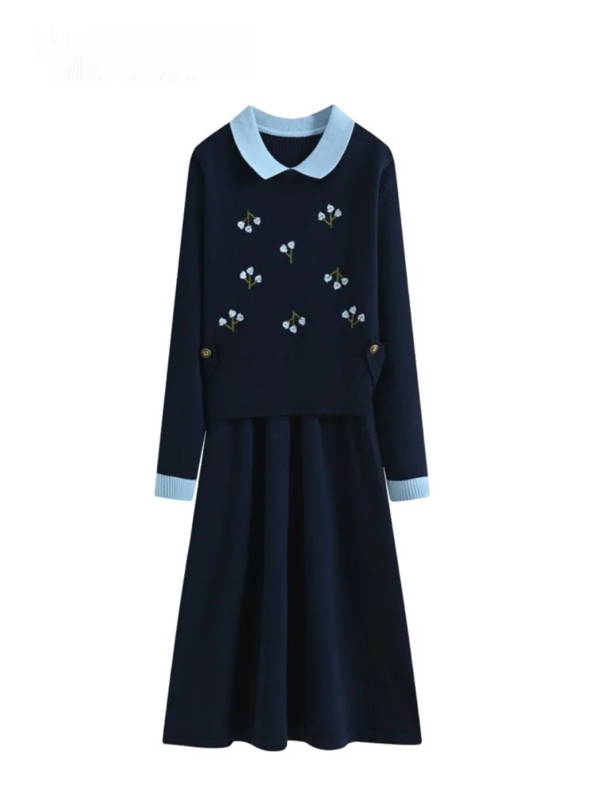 

CaraCLUB plus Size Knitted Dr And Vest Set Women's Spring Faion Casual Loose Fit Long Sve Collar Two-Piece Suit