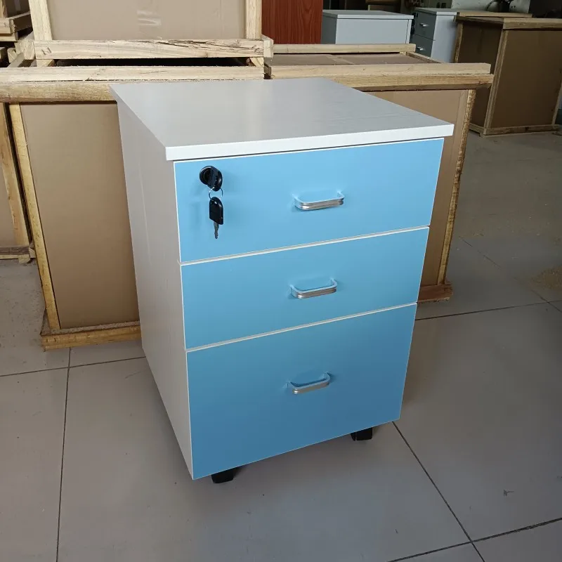 Solid Wood Mobile Cabinet with Three Lockable Drawers, Secure Locking Under Desk Storage Organizer, Ample File Document Office