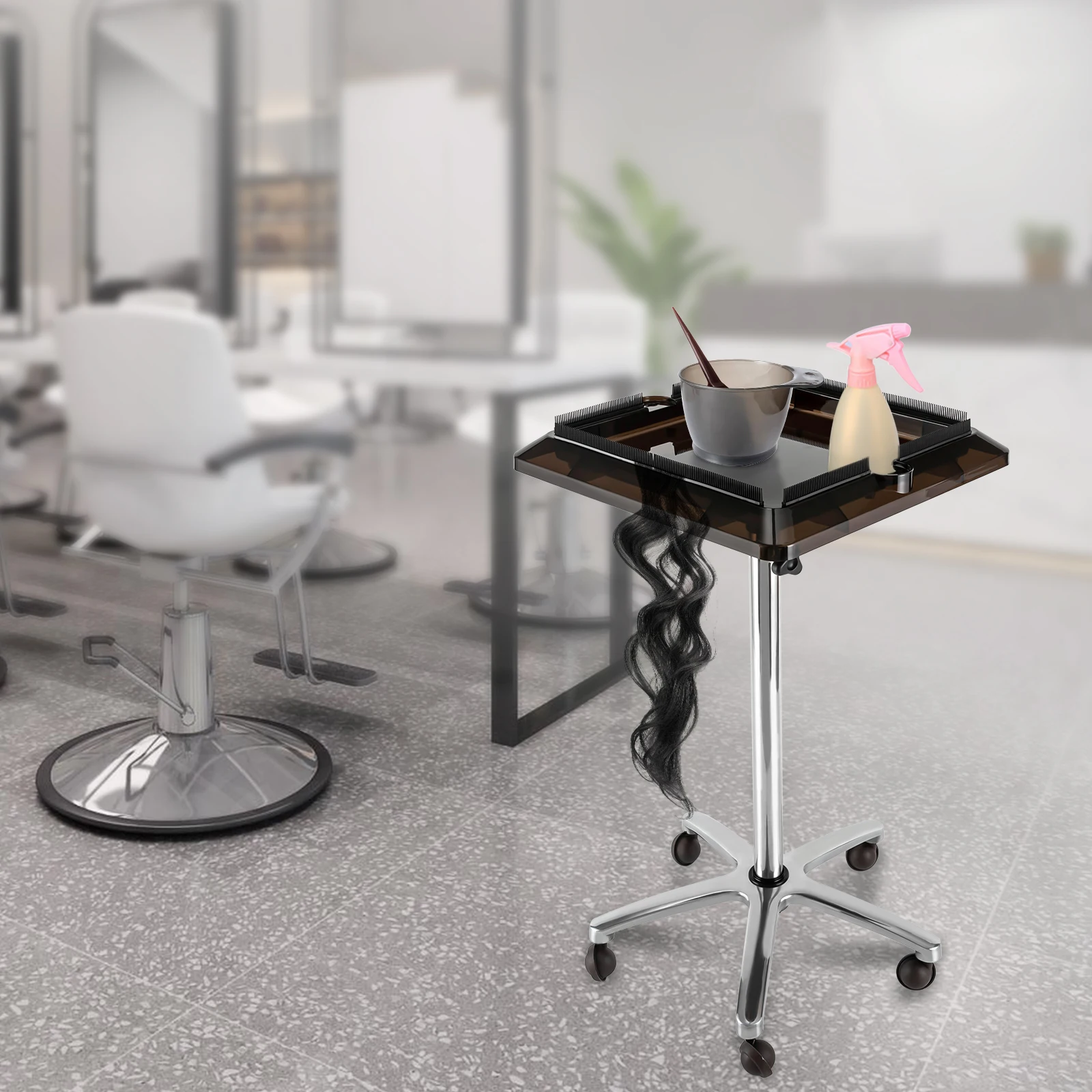 Adjustable Hairstylist Rolling Salon Tray Hair Extension Tool Cart Hairdressing Storage Trolley Removable