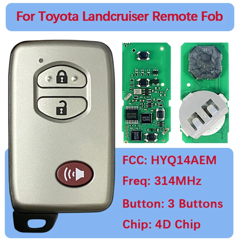 

CN007194 Aftermarket 3-кнопочный дистанционный смарт-ключ 4D чип 434 МГц FCC HYQ14AEM 89904-60771 для Toyota RAV4 Land Cruiser 2009-2015