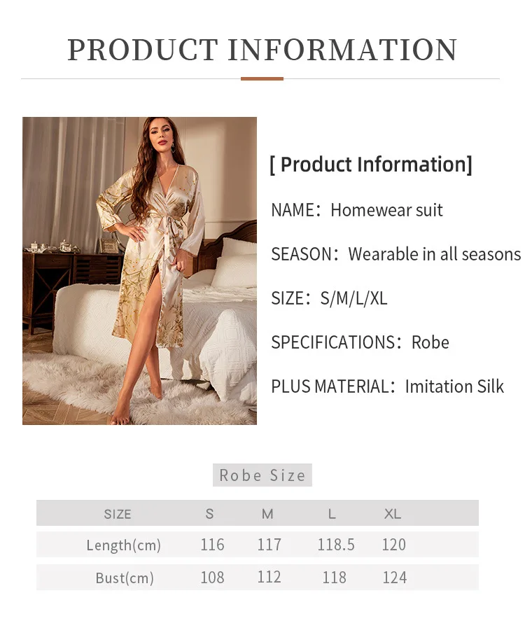 Print Flower Kimono Female Satin Nightwear Bathrobe Mid Long Homewear Sexy V-Neck Nightdress Sleepwear Women Rayon Robe Lingerie