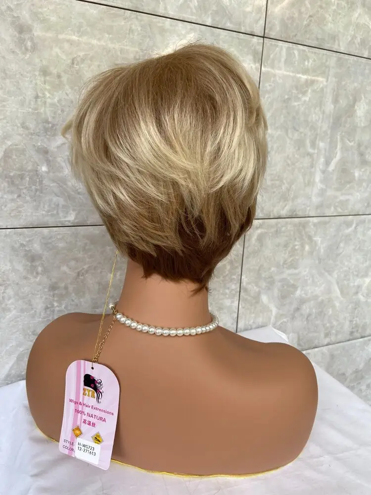 Short Layered Straight Blonde Synthetic Wig