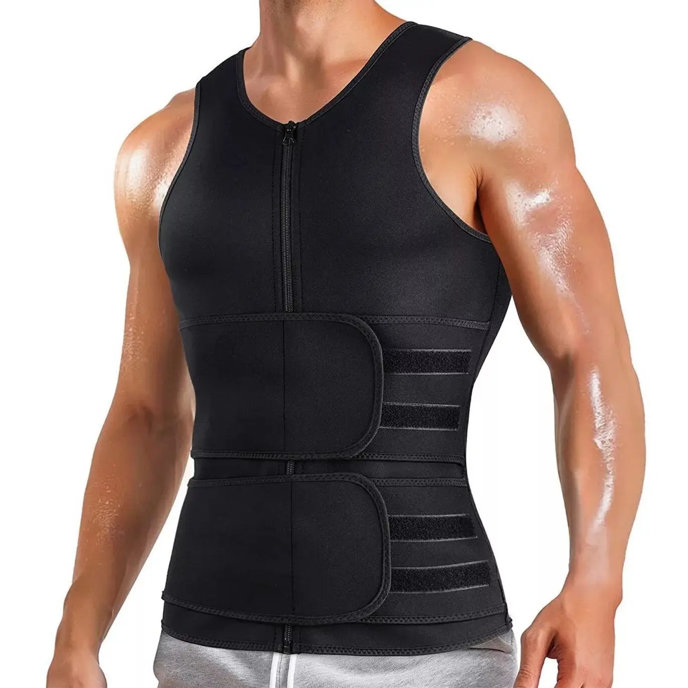 

Men Body Shaper Waist Trainer Vest Slimming Sauna Sweat Jacket Compression Shapewear Fat Burner Workout Gym Belly Trimmer Tops