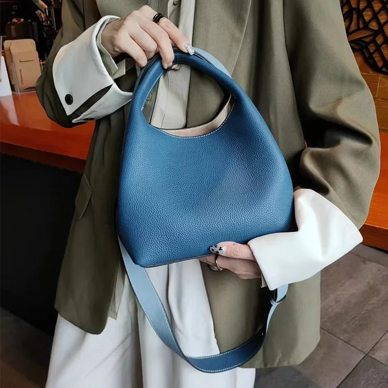 Women\'s Bucket Bag Soft Genuine Leather High Temperament One Shoulder Crossbody Bag Double-sided Design Fashion Luxury Handbag