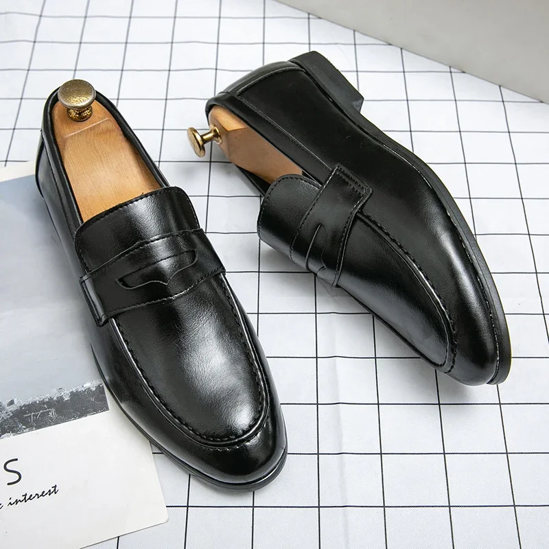 2024 Spring and Autumn Loafers Men Slip-On Business Formal Casual Shoes Brown MenShoes Leather Men Dress Shoes Large Size 38-48