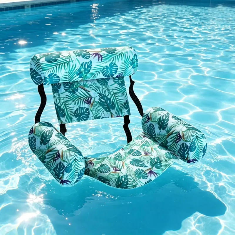 Adult Inflatable Floating Chair Tropical Plant Print Summer Pool Lounger PVC Water Lounger for Swimming Beach