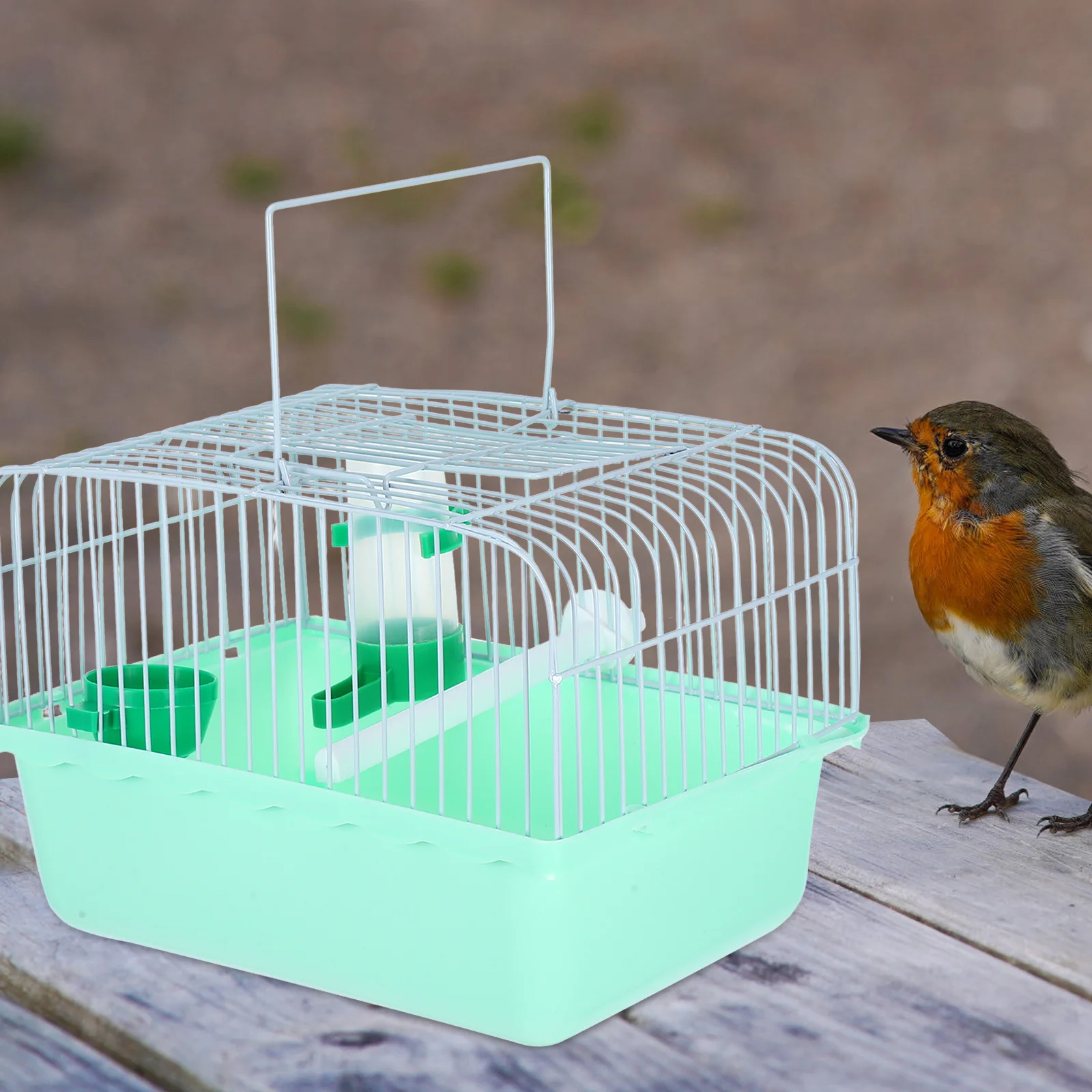 

Portable Bird Cage with Perch Food Box Water Dispenser Spacious Metal Travel Carrier for Parrots Lovebirds Small Birds Pet Cage