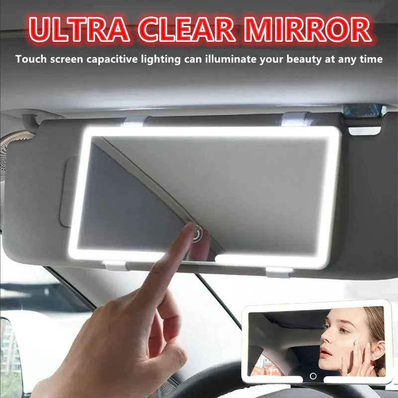 

LED Ultra Thin Car mirror Shade, grooming, looking behind Car rear view mirror Touch to turn on the light Interior Accessories