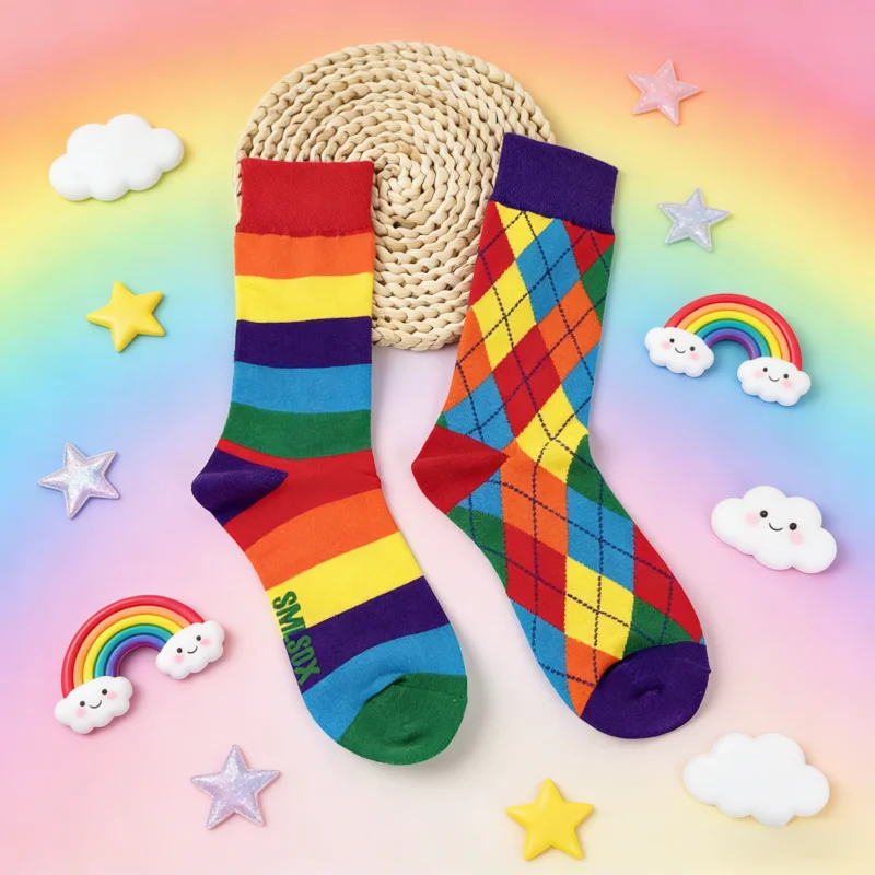 1 pair of women's  Gradient Striped & Argyle cotton Socks, Playful & Cute Trendy Socks