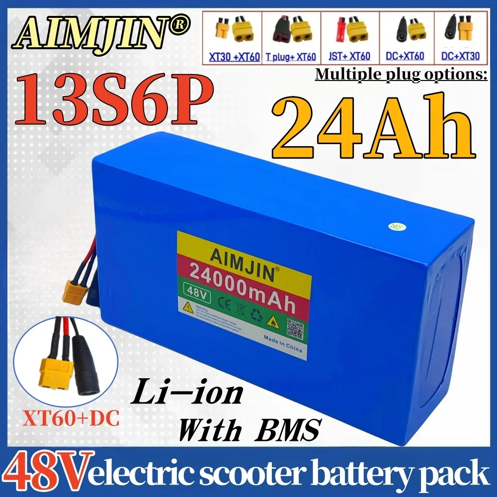 

New 48V 24Ah 2000W 13S6P 48V Lithium ion Battery Pack 24000mah For electric scooter battery 54.6v with BMS+charger