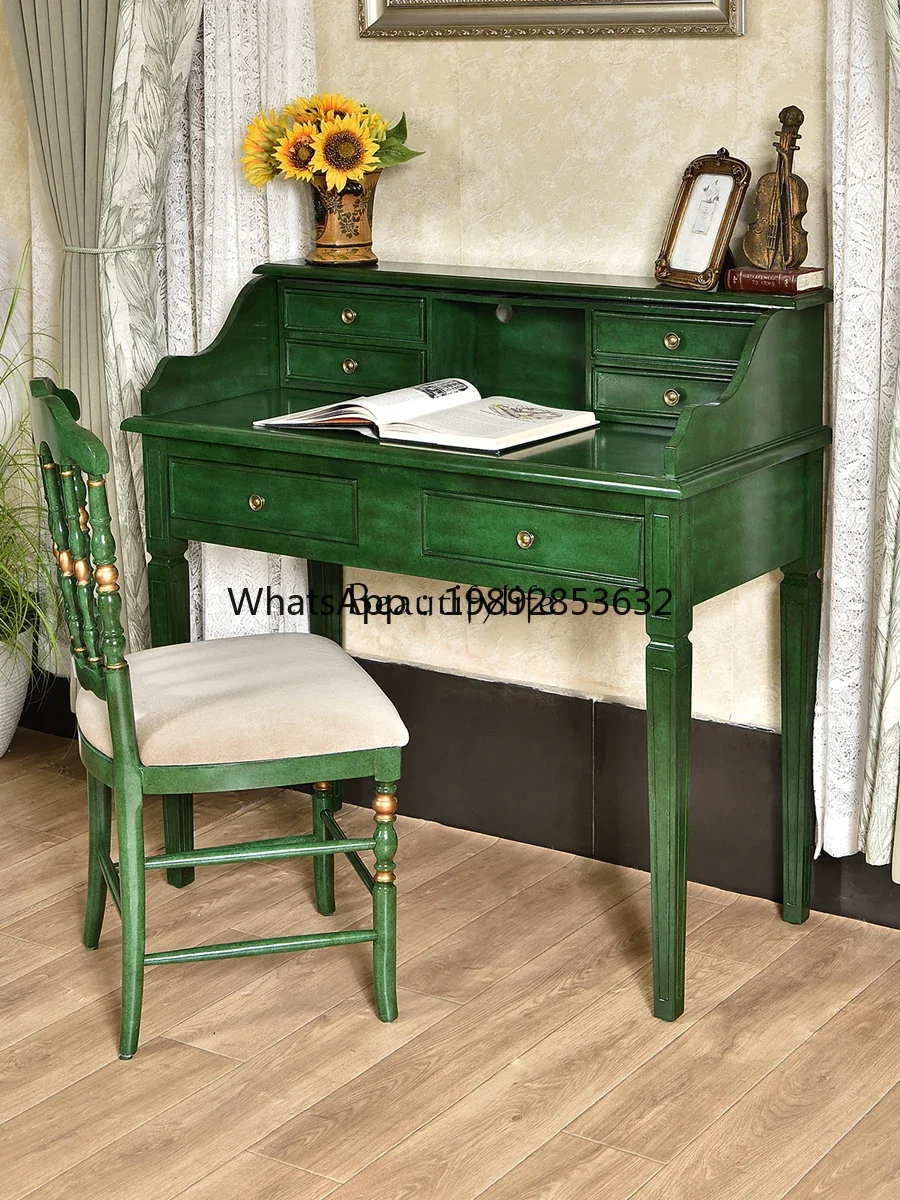 *American retro emerald solid wood computer desk home integrated office writing desk