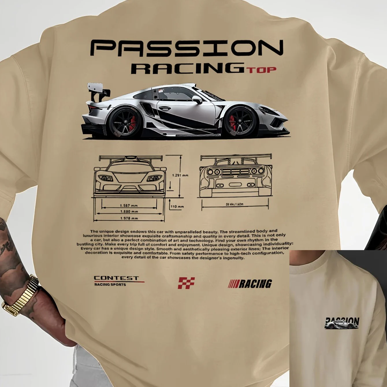 

Men's summer fashionable casual sports loose racing graphic print round neck short sleeved T-shirt top