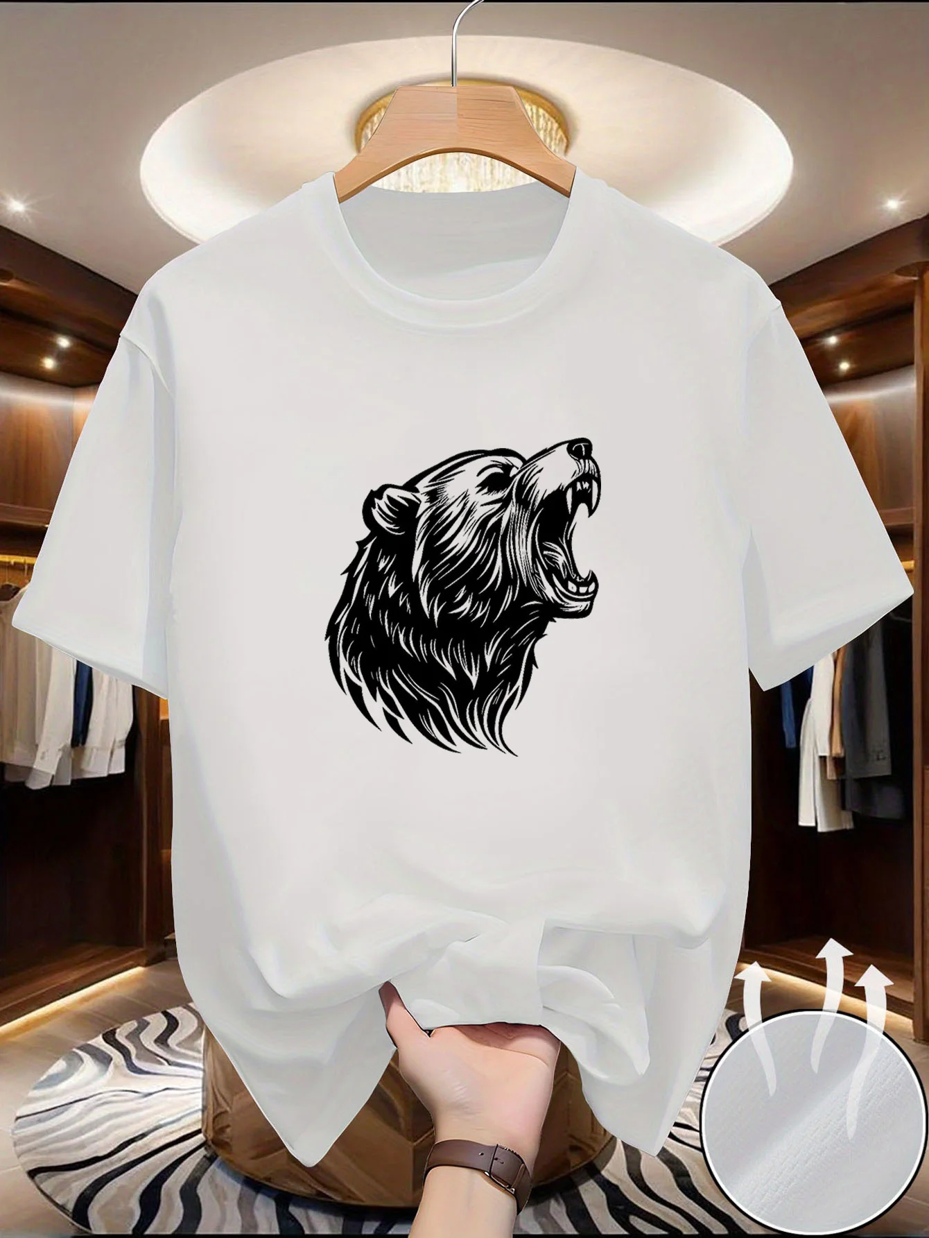 Single men's round-neck short-sleeved T-shirt. Fine texture. Street style. Lightweight. Fashionable and unique. Textured. Soft t