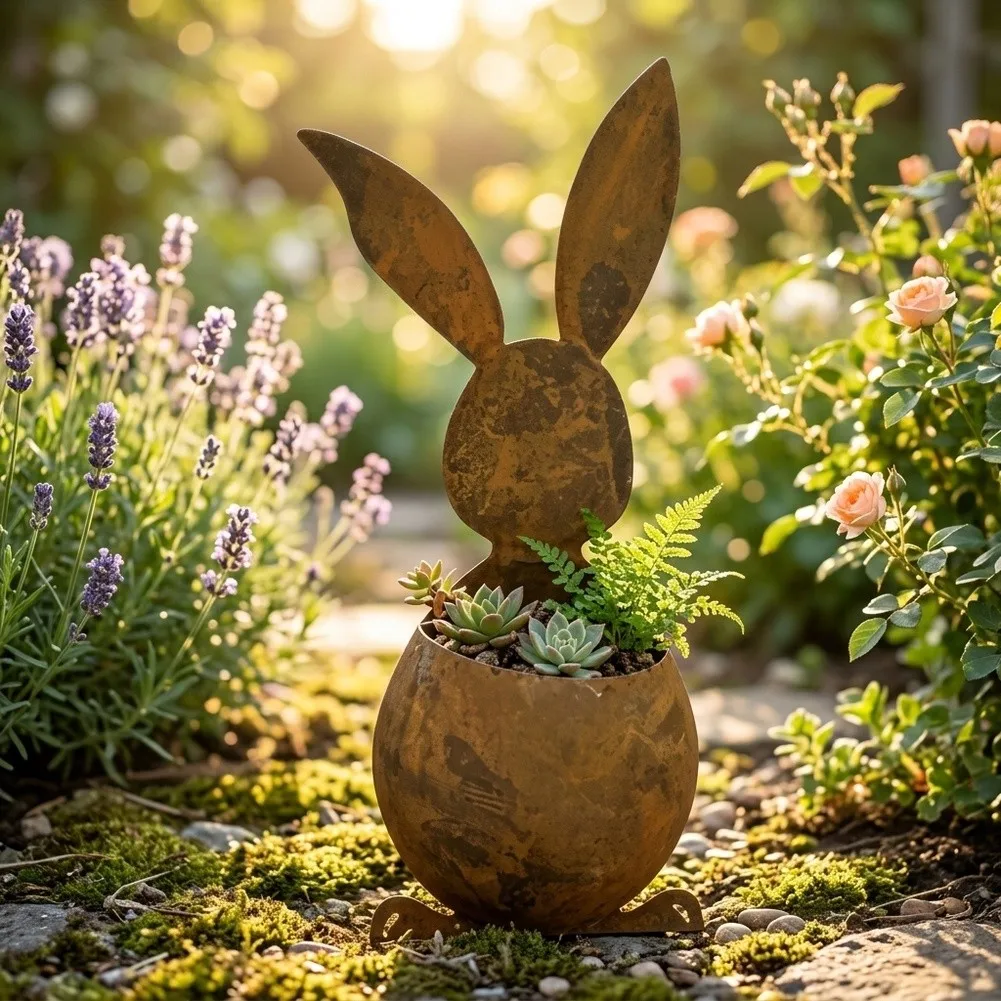 Garden Decor Rustic Animal Flower Pot Made from Strong Iron Weather Resistant Metal for Small Plants and Flowers