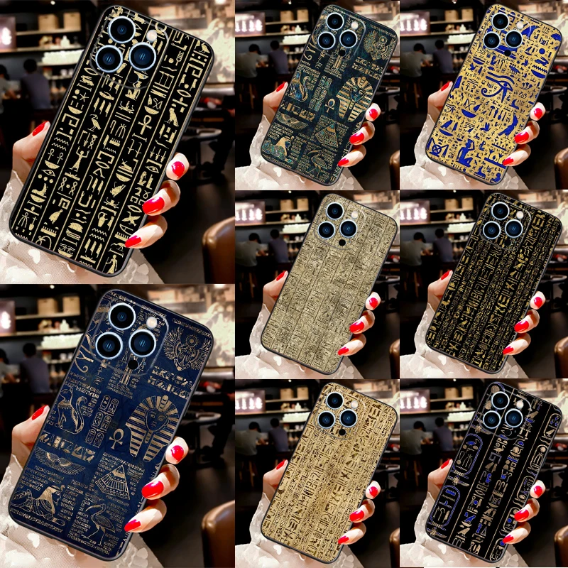 Ancient Egyptian Hieroglyphic Phone Case For iPhone 16 15 14 11 12 13 Pro Max 13 Mini X XR XS Max Plus Silicone Back Cover