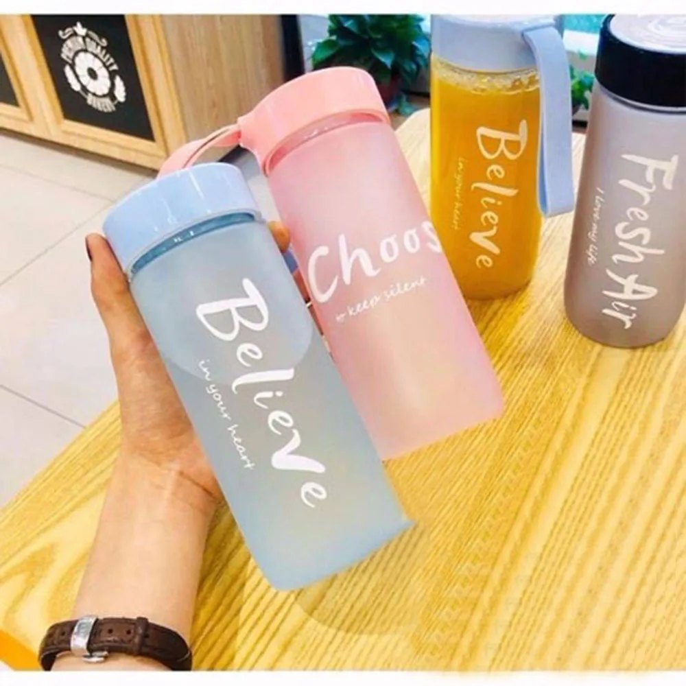 600ml Plastic Transparent Matte Water Cup Outdoor Sports Cold Juice Water Cup Creative Frosted Water Bottle Drinkware Couple