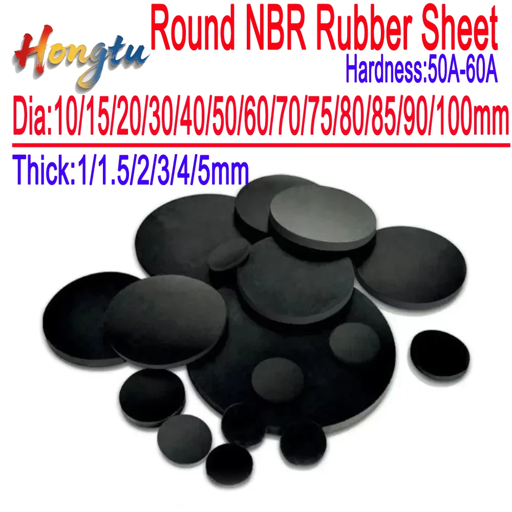 10pcs Solid Round Nitrile NBR Seal Gaskets Rubber Sheet Pad Dia 10/15/20/30/40/50/60/70/75/80/85/90/100mm Thick 1/1.5/2/3/4/5mm