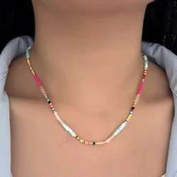 1PC Boho Beaded Necklaces For Women Dainty Colorful Summer Bohemian Mixed Bead Crystal Nekclace Choker Beach Jewelry