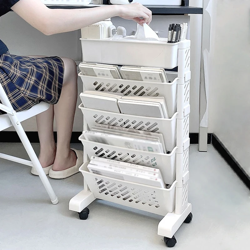 Storage Rack Bookshelf Table Side Wheels Rack Removable Floor Multi Story Dormitory Office Classroom Table Side Storage Racks
