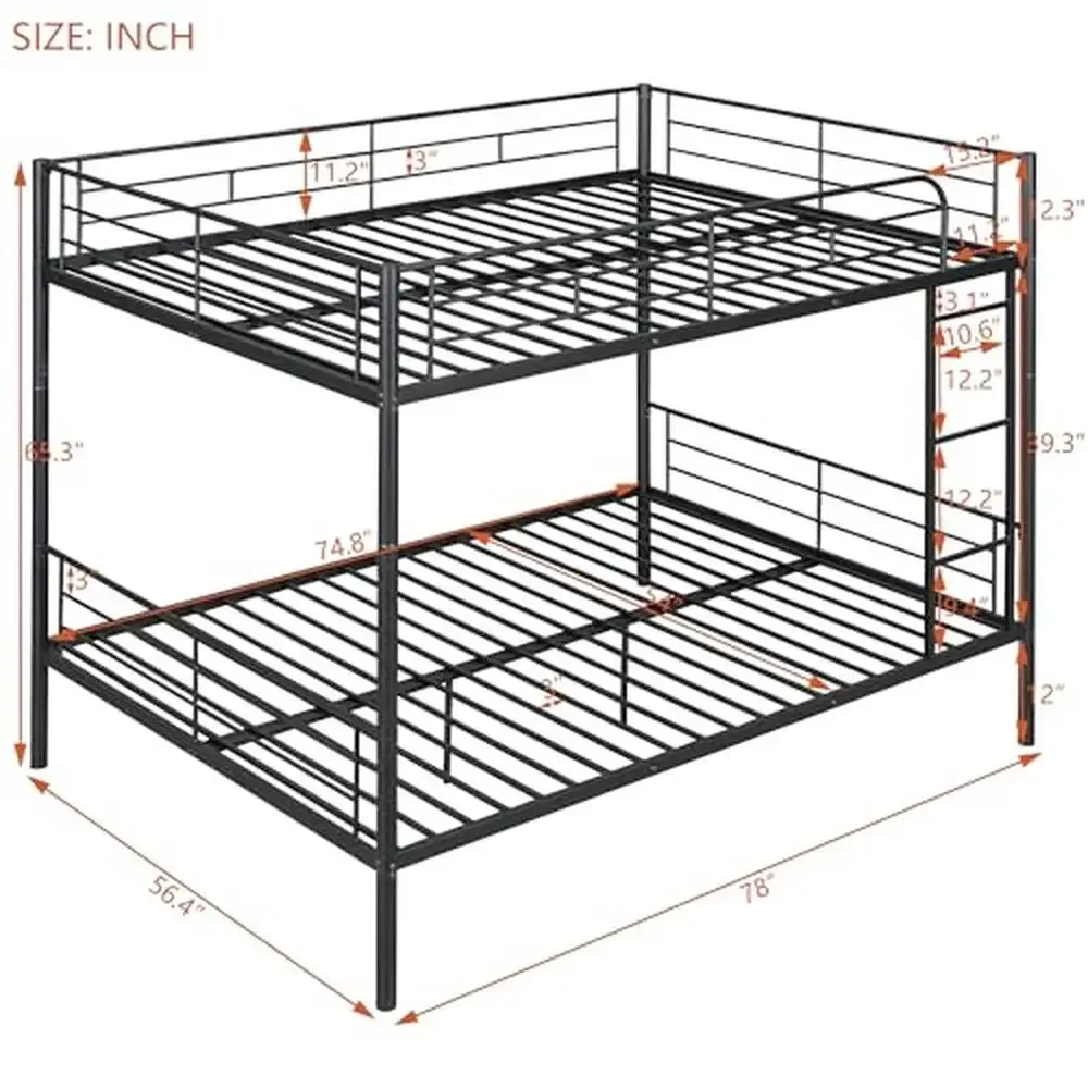 Full Over  Bunk Bed with Ladder Split Into 2 Beds Easy Assembly Safety Guardrails Metal Frame No Box Spring Needed Noise Free