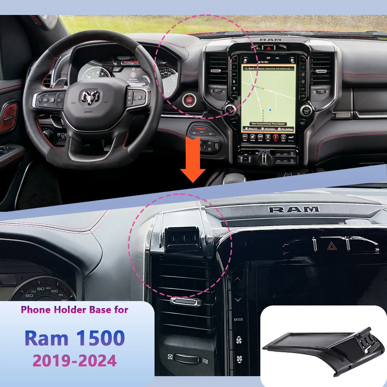 For Ram 1500 2019 2020 2021 2022 2023 2024 Car Phone Mount Wireless Charging Phone Holder Special Fixed Base Car Accessories