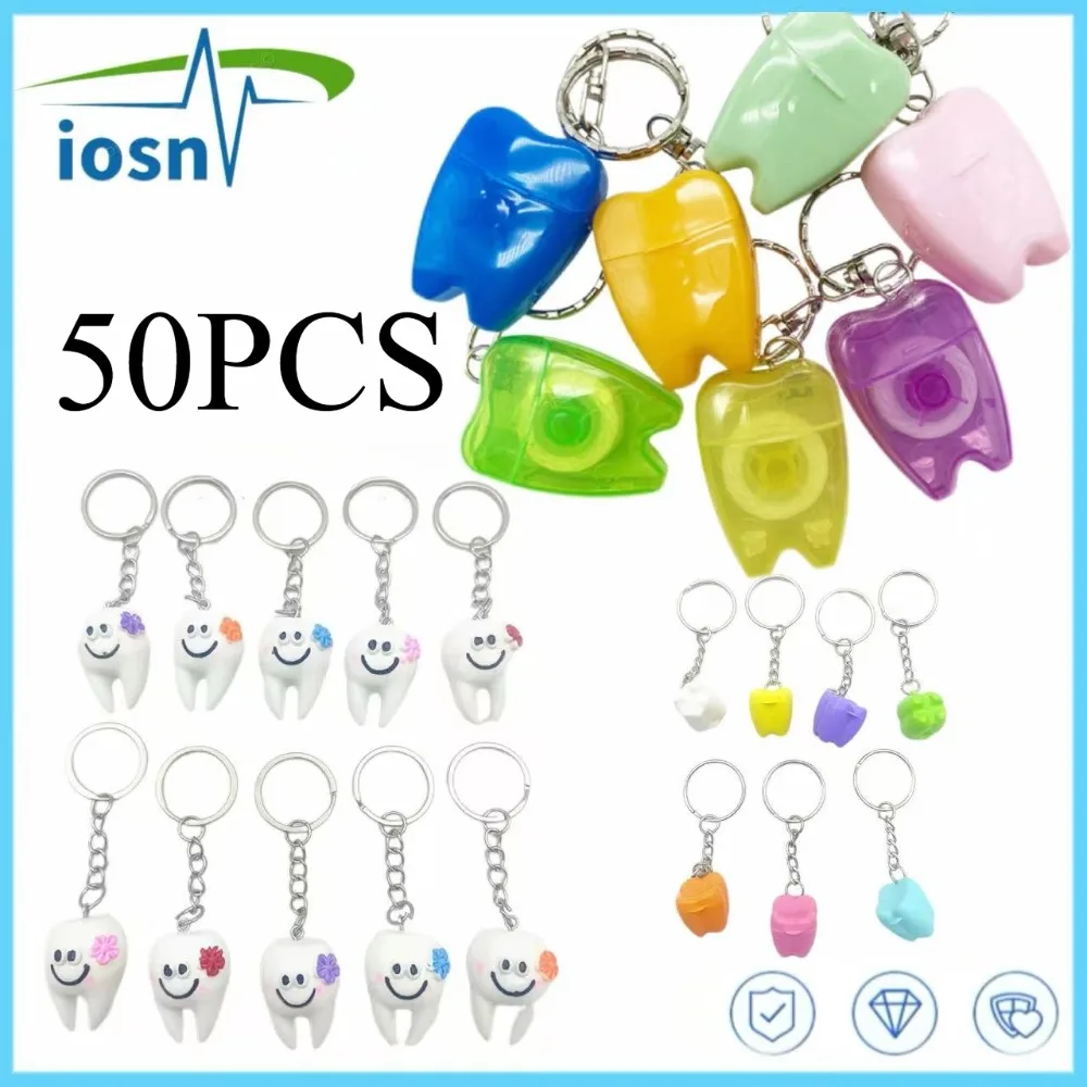 

50PCS Portable Dental Floss Keychain Teeth Cleaning Tooth Shap Key Chain Oral Care 15M Length Flosser Oral Hygiene Clinic Gift