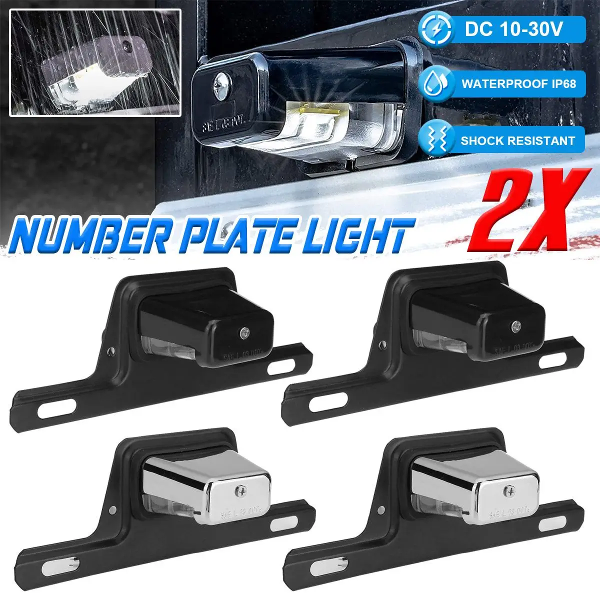 2pcs Waterproof LED Car License Plate Light With Bracket 10-30V Signal Tail Light Lamp For Boat Truck Trailer SUV VAN Caravan