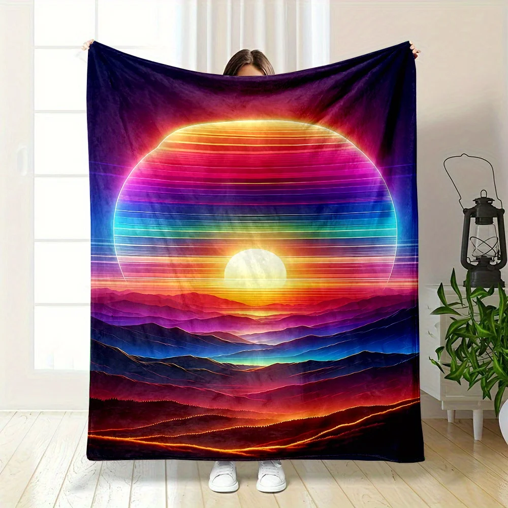 Современное двустороннее фланелевое одеяло с цифровой печатью Sunrise Over Mountains Design, разноцветное, всесезонное, не