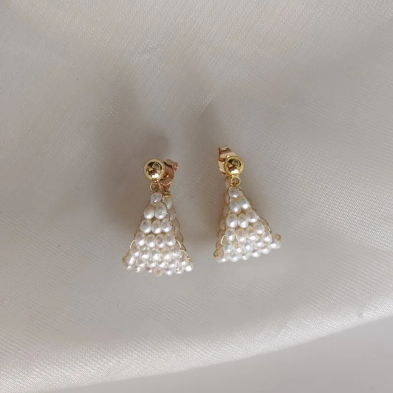 Gentle White Natural Pearl Weave Hoop Earrings, Pure Handmade Niche Design Versatile Elegant Earrings Valentines Day Earrings